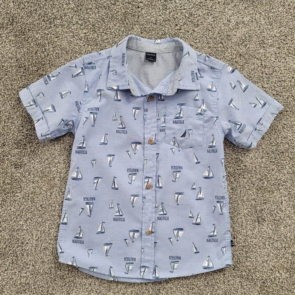 Boys Nautica Button down Shirt with Sailboats Size 7